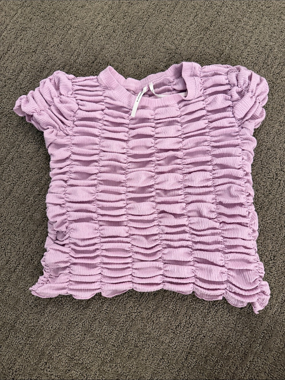 Anthropologie Ruched Baby Tee - Lilac Ruffle Textured Short-Sleeve Top